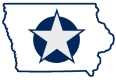Central Iowa Star Map of Iowa with star on blue circle