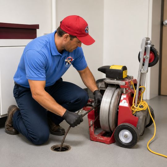 Using Cable Machine on Floor Drain Drain cleaner using a cable machine on a floor drain
